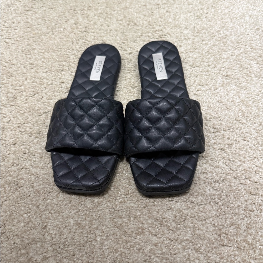 Seven7 Black Quilted Slide Sandals